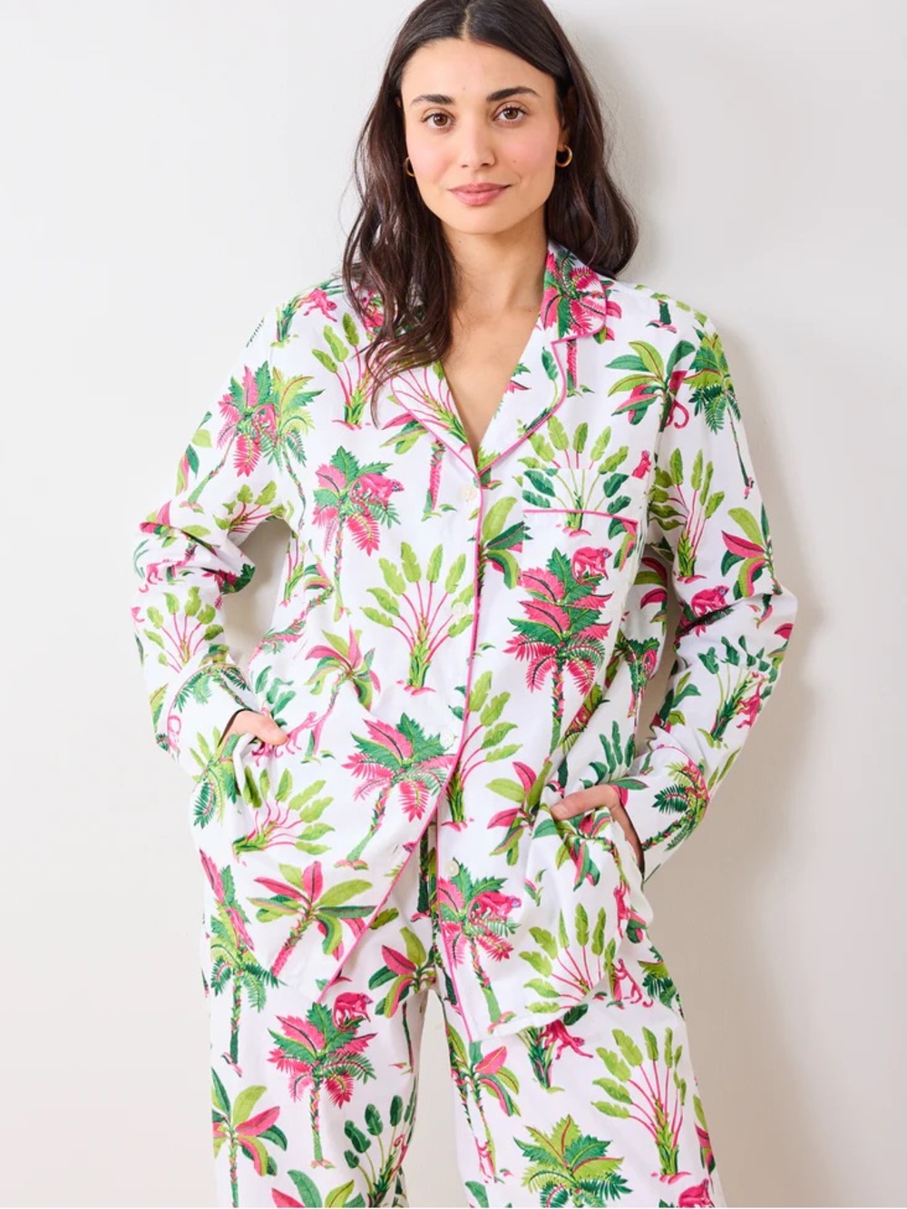 Printfresh White Shirt with Green and Pink Tropical Print